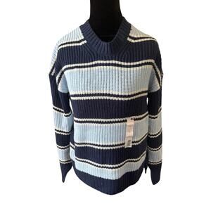 NWT SO Striped Chunky Knit Sweater Blue Navy Crew Neck Small